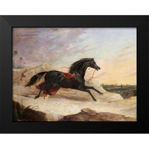 Arabs Chasing a Loose Arab Horse In An Eastern Landscape Black Modern Wood Framed Art Print by Herring, John Frederick