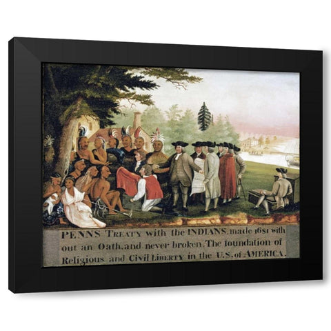 Penns Treaty With The Indians Black Modern Wood Framed Art Print with Double Matting by Hicks, Edward