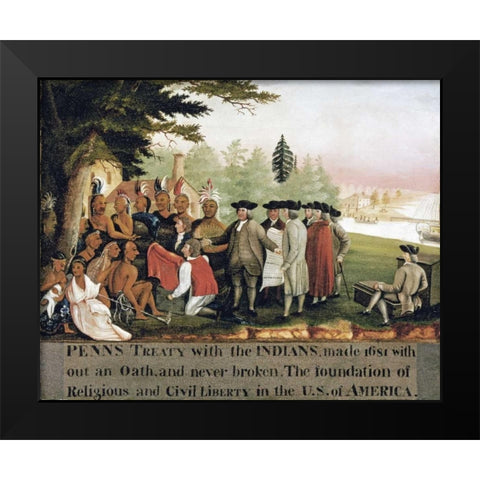 Penns Treaty With The Indians Black Modern Wood Framed Art Print by Hicks, Edward