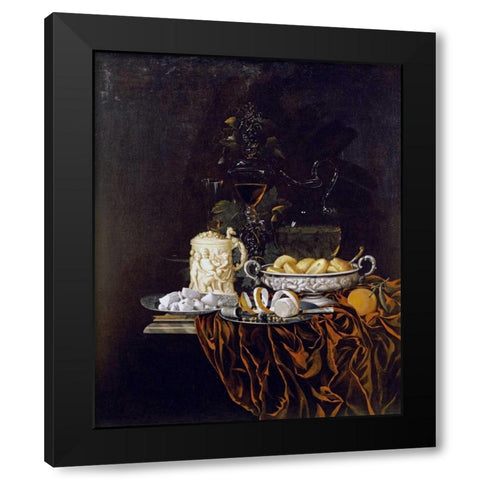 Pastry In a Silver Dish, Sweetmeats On a Plate Black Modern Wood Framed Art Print by Hinz, Johann Georg