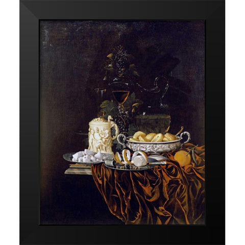 Pastry In a Silver Dish, Sweetmeats On a Plate Black Modern Wood Framed Art Print by Hinz, Johann Georg