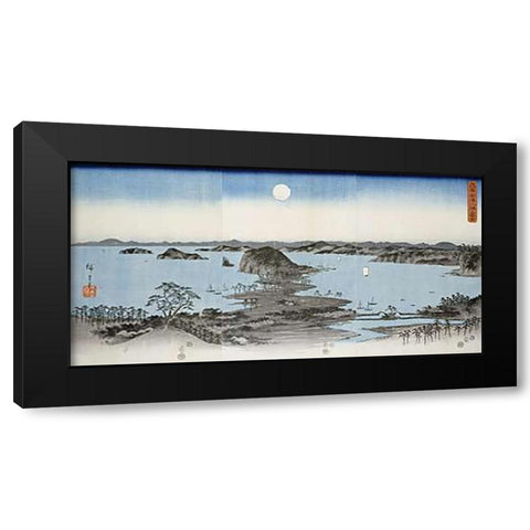 Night View of Kanazawa In Musashi Province Black Modern Wood Framed Art Print by Hiroshige