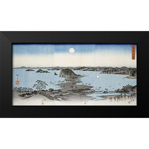 Night View of Kanazawa In Musashi Province Black Modern Wood Framed Art Print by Hiroshige