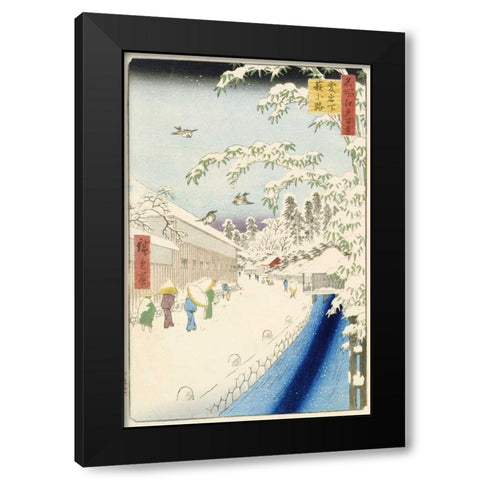 Yabu Street Below Atago Black Modern Wood Framed Art Print with Double Matting by Hiroshige