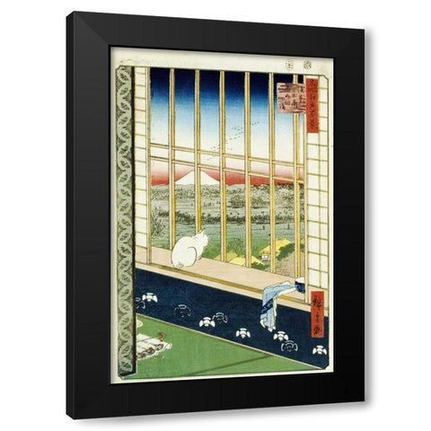 Asakusa Rice Fields During The Festival of The Cock Black Modern Wood Framed Art Print by Hiroshige