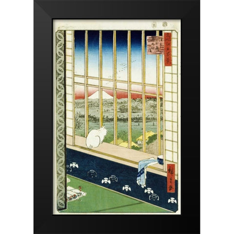 Asakusa Rice Fields During The Festival of The Cock Black Modern Wood Framed Art Print by Hiroshige
