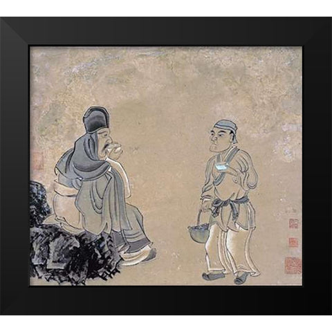 Tasting Tea Black Modern Wood Framed Art Print by Hongshou, Chen