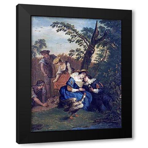 A Courting Couple Beneath a Tree Black Modern Wood Framed Art Print by Horemans, Jan Josef