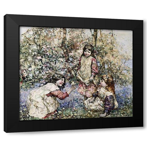 Gathering Primroses Black Modern Wood Framed Art Print by Hornel, Edward Atkinson