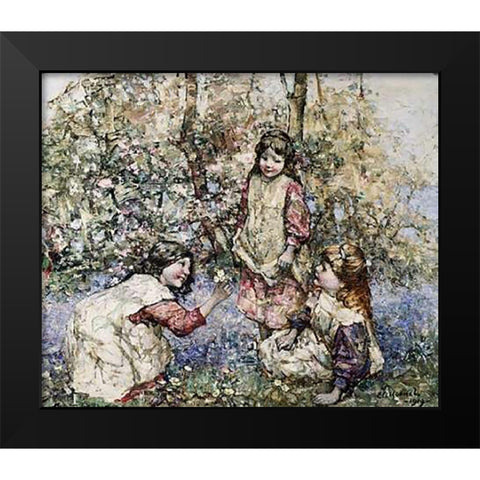 Gathering Primroses Black Modern Wood Framed Art Print by Hornel, Edward Atkinson