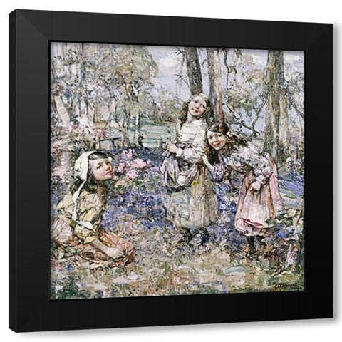 Gathering Bluebells Black Modern Wood Framed Art Print by Hornel, Edward Atkinson