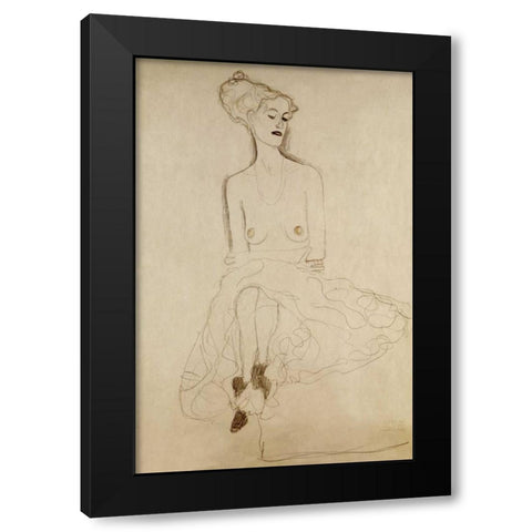 Seated Woman Black Modern Wood Framed Art Print by Klimt, Gustav