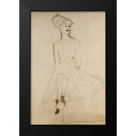 Seated Woman Black Modern Wood Framed Art Print by Klimt, Gustav