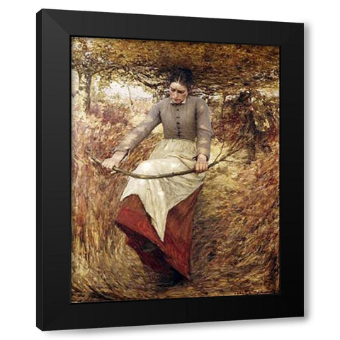 An Autumn Morning Black Modern Wood Framed Art Print by La Thangue, Henry Herbert