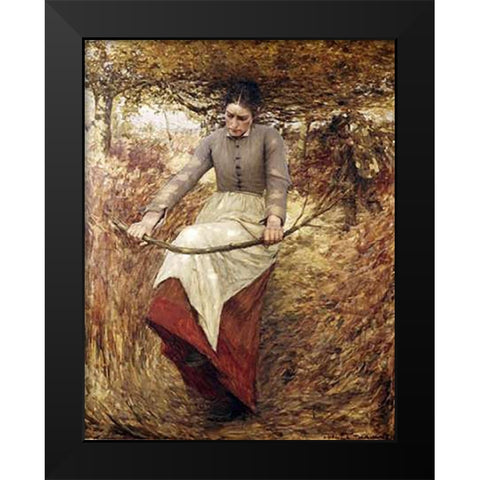 An Autumn Morning Black Modern Wood Framed Art Print by La Thangue, Henry Herbert