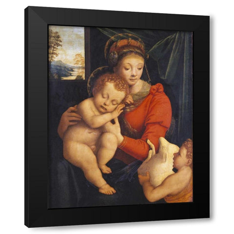 The Madonna With The Sleeping Child and The Infant Baptist Black Modern Wood Framed Art Print with Double Matting by Lanino, Bernardino