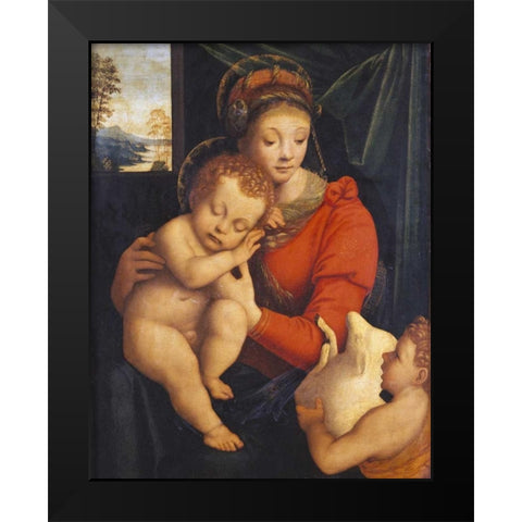 The Madonna With The Sleeping Child and The Infant Baptist Black Modern Wood Framed Art Print by Lanino, Bernardino