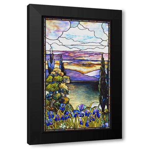 Lakeland Scene With Blue and Purple Irises Black Modern Wood Framed Art Print by Lederle
