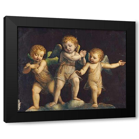 Three Cherubs Black Modern Wood Framed Art Print with Double Matting by Luini, Bernandino