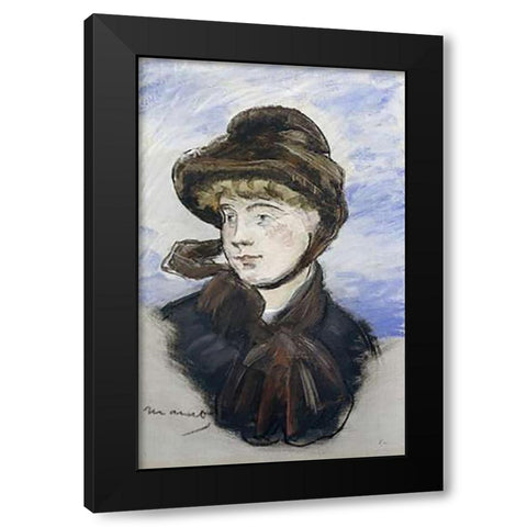 Young Girl in a Brown Hat Black Modern Wood Framed Art Print by Manet, Edouard