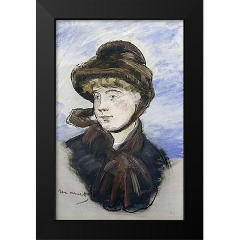 Young Girl in a Brown Hat Black Modern Wood Framed Art Print by Manet, Edouard