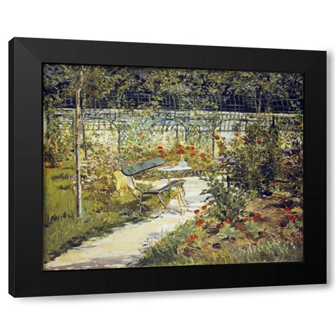 The Bench, Garden at Versailles Black Modern Wood Framed Art Print by Manet, Edouard
