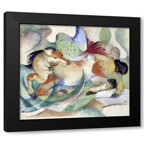 Jumping Horse Black Modern Wood Framed Art Print by Marc, Franz