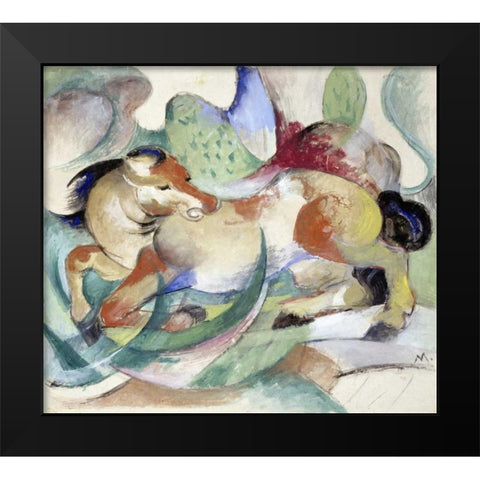Jumping Horse Black Modern Wood Framed Art Print by Marc, Franz