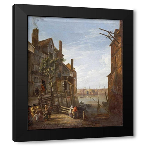 A View of The Thames at Southwark Looking Towards The City Black Modern Wood Framed Art Print with Double Matting by Marlow, William