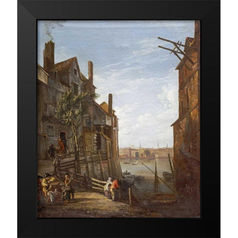 A View of The Thames at Southwark Looking Towards The City Black Modern Wood Framed Art Print by Marlow, William