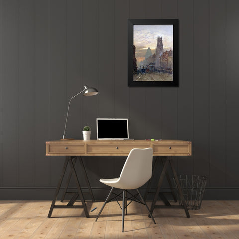 Fleet Street By Temple Bar Black Modern Wood Framed Art Print by Marshall, Herbert Menzies