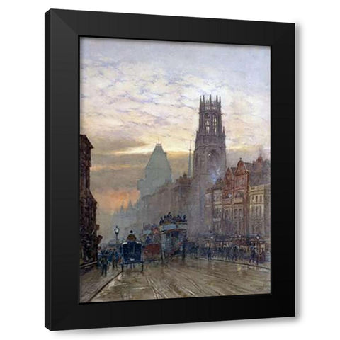 Fleet Street By Temple Bar Black Modern Wood Framed Art Print by Marshall, Herbert Menzies