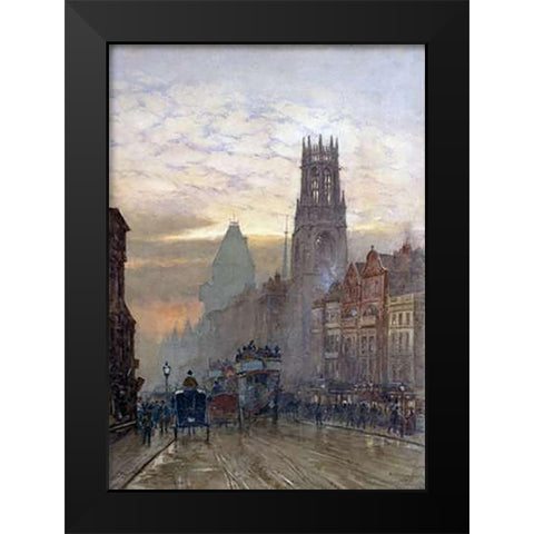 Fleet Street By Temple Bar Black Modern Wood Framed Art Print by Marshall, Herbert Menzies