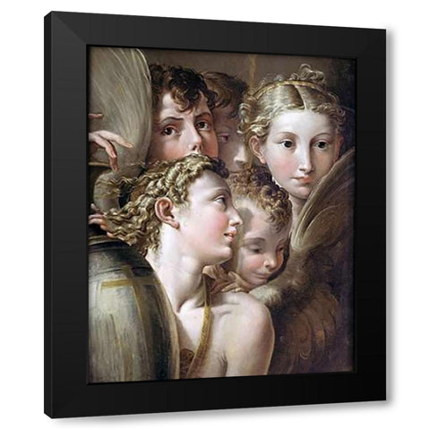 Five Angels Black Modern Wood Framed Art Print with Double Matting by Mazzola, Francesco