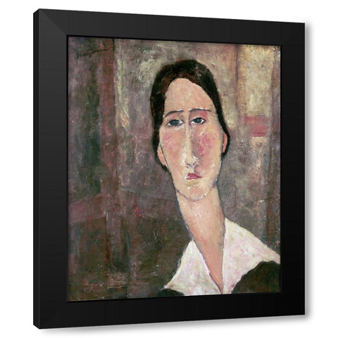 Portrait of Jeanne Hebuterne Black Modern Wood Framed Art Print by Modigliani, Amedeo