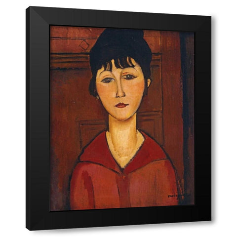 Head of a Young Girl Black Modern Wood Framed Art Print with Double Matting by Modigliani, Amedeo