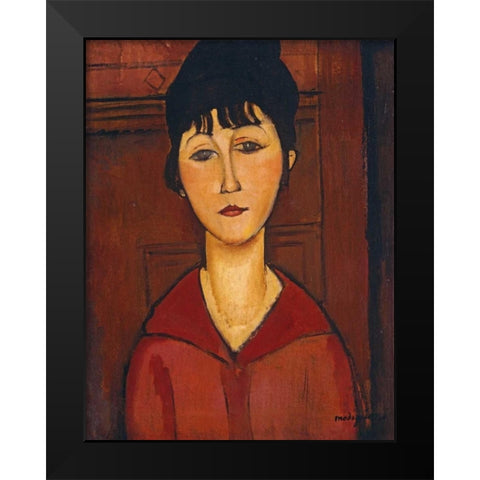 Head of a Young Girl Black Modern Wood Framed Art Print by Modigliani, Amedeo