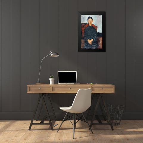 Young Girl With a Black Apron Black Modern Wood Framed Art Print by Modigliani, Amedeo