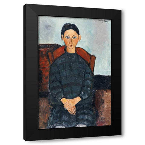Young Girl With a Black Apron Black Modern Wood Framed Art Print by Modigliani, Amedeo