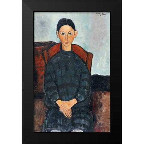 Young Girl With a Black Apron Black Modern Wood Framed Art Print by Modigliani, Amedeo