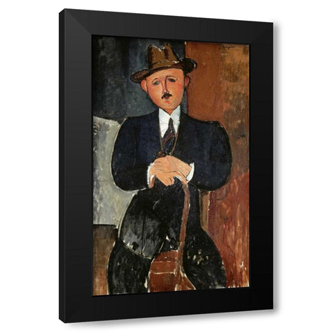Seated Man - Leaning On a Cane Black Modern Wood Framed Art Print with Double Matting by Modigliani, Amedeo