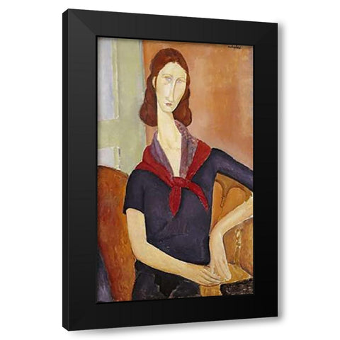 Jeanne Hebuterne (with a Scarf) Black Modern Wood Framed Art Print with Double Matting by Modigliani, Amedeo