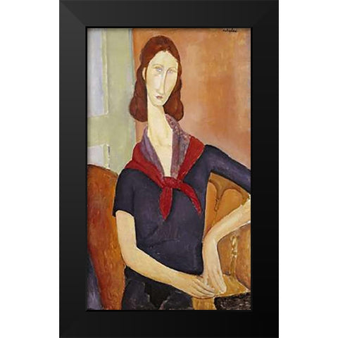 Jeanne Hebuterne (with a Scarf) Black Modern Wood Framed Art Print by Modigliani, Amedeo