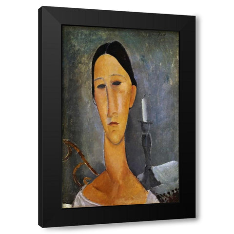 Hanka Zborowska with a Candlestick Black Modern Wood Framed Art Print with Double Matting by Modigliani, Amedeo