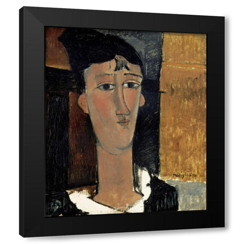 Portrait of a Young Woman - La Concierge Black Modern Wood Framed Art Print with Double Matting by Modigliani, Amedeo