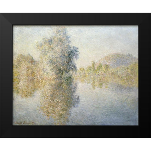 Early Morning on the Seine at Giverny Black Modern Wood Framed Art Print by Monet, Claude