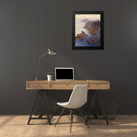 Rocky Point at Port-Goulphar, 1886 Black Modern Wood Framed Art Print by Monet, Claude