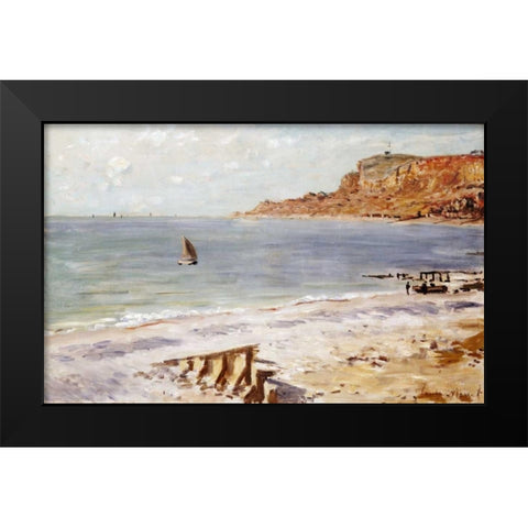 Seascape at Sainte-Adresse Black Modern Wood Framed Art Print by Monet, Claude