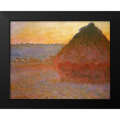 Haystacks, Pink and Blue Impressions Black Modern Wood Framed Art Print by Monet, Claude