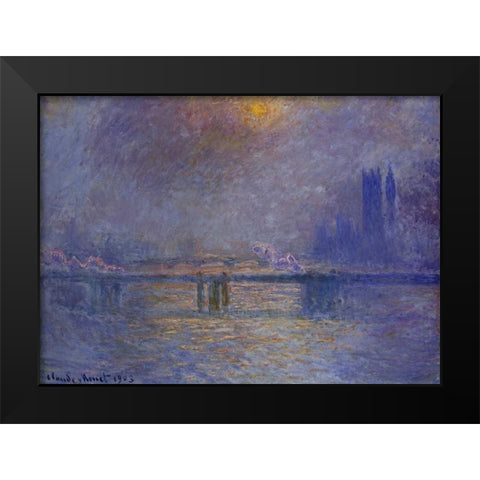 Charing Cross Bridge, The Thames Black Modern Wood Framed Art Print by Monet, Claude
